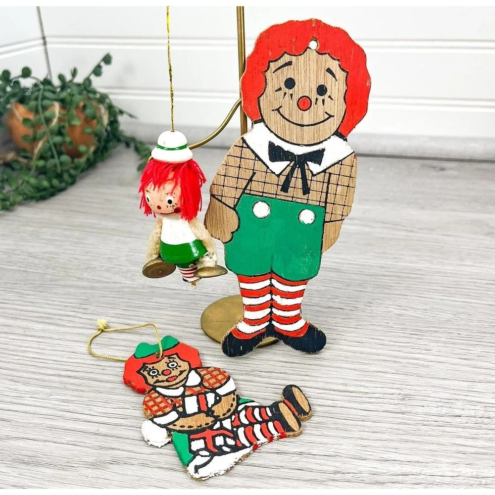 Vintage Wooden Christmas‎ Raggedy Anne Doll Ornament Set of 3